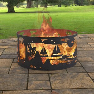 Fire Pit Ring Nautical Scene, Digital product, files DXF SVG for cnc, Plasma, Laser. FirePit Metal Art, Metal Decoration, Sea, Marine, Ocean