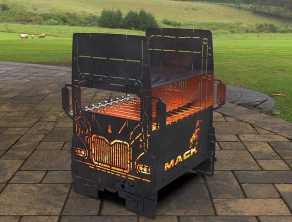 Plasma Digital product Mack Custom Trident Truck Fire Pit Mangal files DXF Barbecue SVG for Cnc Laser Grill Collapsible FirePit