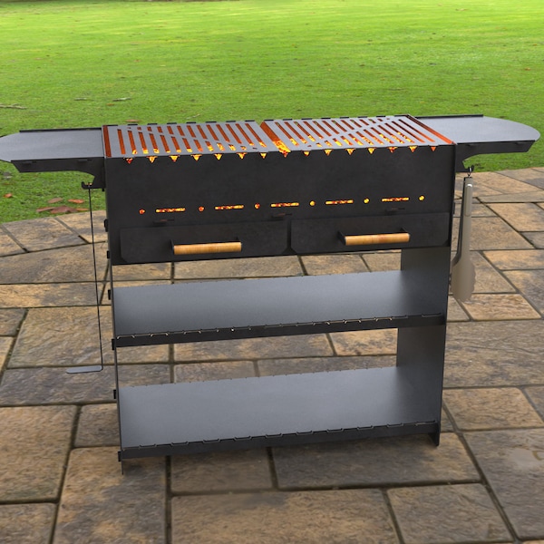 Opvouwbare grill met een asbak, digitale goederen, bestanden DXF, SVG voor CNC, plasma, laser. Bbq, Grill, Mangal, Barbecue, Inklapbare Vuurplaats