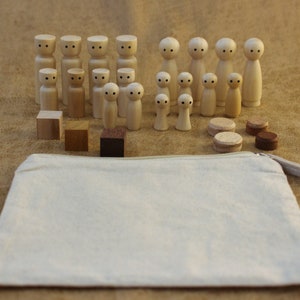 Holz Figuren-Set für Systembrett & Familienbrett - 27 Teile + Tasche - für Coaching, Therapie, systemische Beratung + Familienaufstellung