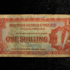 British Armed Forces One Shilling 1948 2nd Series Special Voucher With Metal Security Strip Vintage Paper Note Money