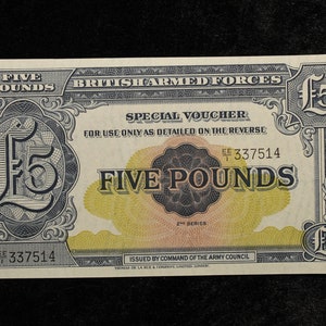 British Armed Forces Five Pounds 2nd Series Special Voucher Uncirculated Vintage 1948 Paper Note EE / 1 / 337514