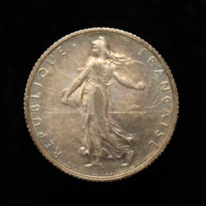 France 1917 1 Franc 0.835 Silver Coin Antique WW1 Era Rainbow Toning Collectible Gift