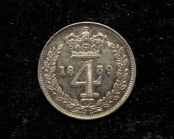 Queen Victoria 1839 Silver Maundy Fourpence Silver Coin Reverse