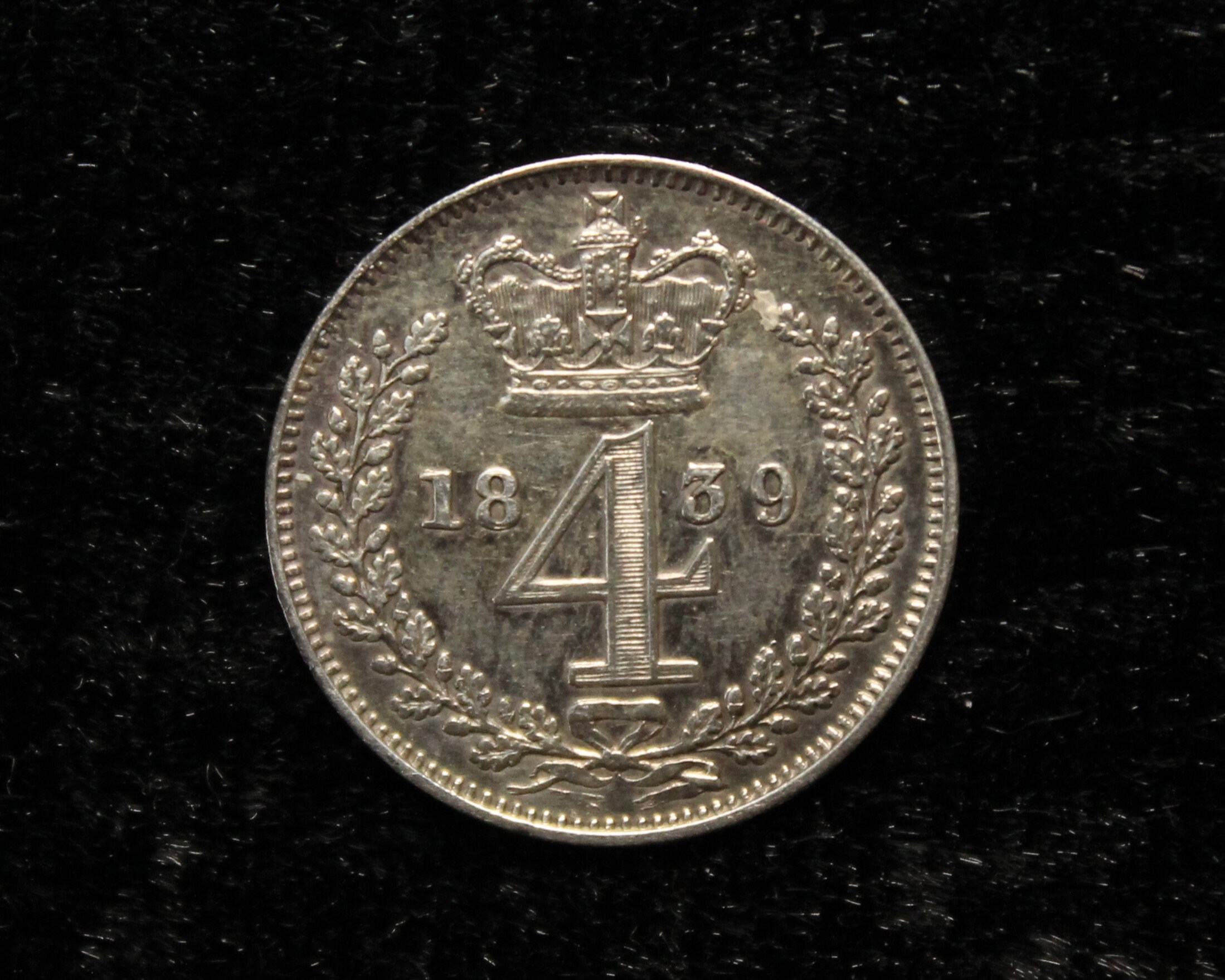 Queen Victoria 1839 Silver Maundy Fourpence Silver Coin Reverse