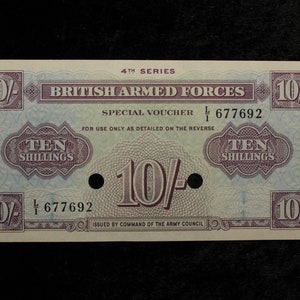 British Armed Forces Ten Shillings 1962 4th Series Special Voucher Uncirculated Vintage Paper Note L / 1 / 677692