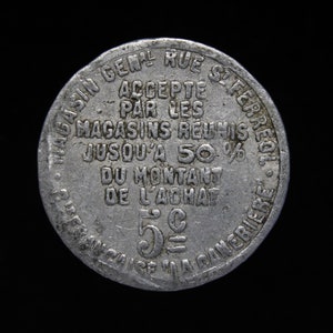 French WW1 Era La Canebiere Marseilles 5 Centimes Aluminium Token Commercial Company France Token Scarce