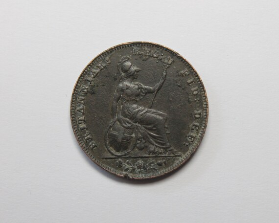 Rare Victoria 1849 Farthing Raised W.W. Variety Antique British