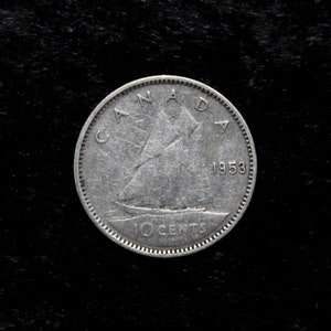 Canada 10 Cents 1953 Elizabeth II 0.800 Silver Coin Collectible Gift