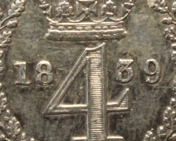 Queen Victoria 1839 Silver Maundy Fourpence Silver Coin Reverse
