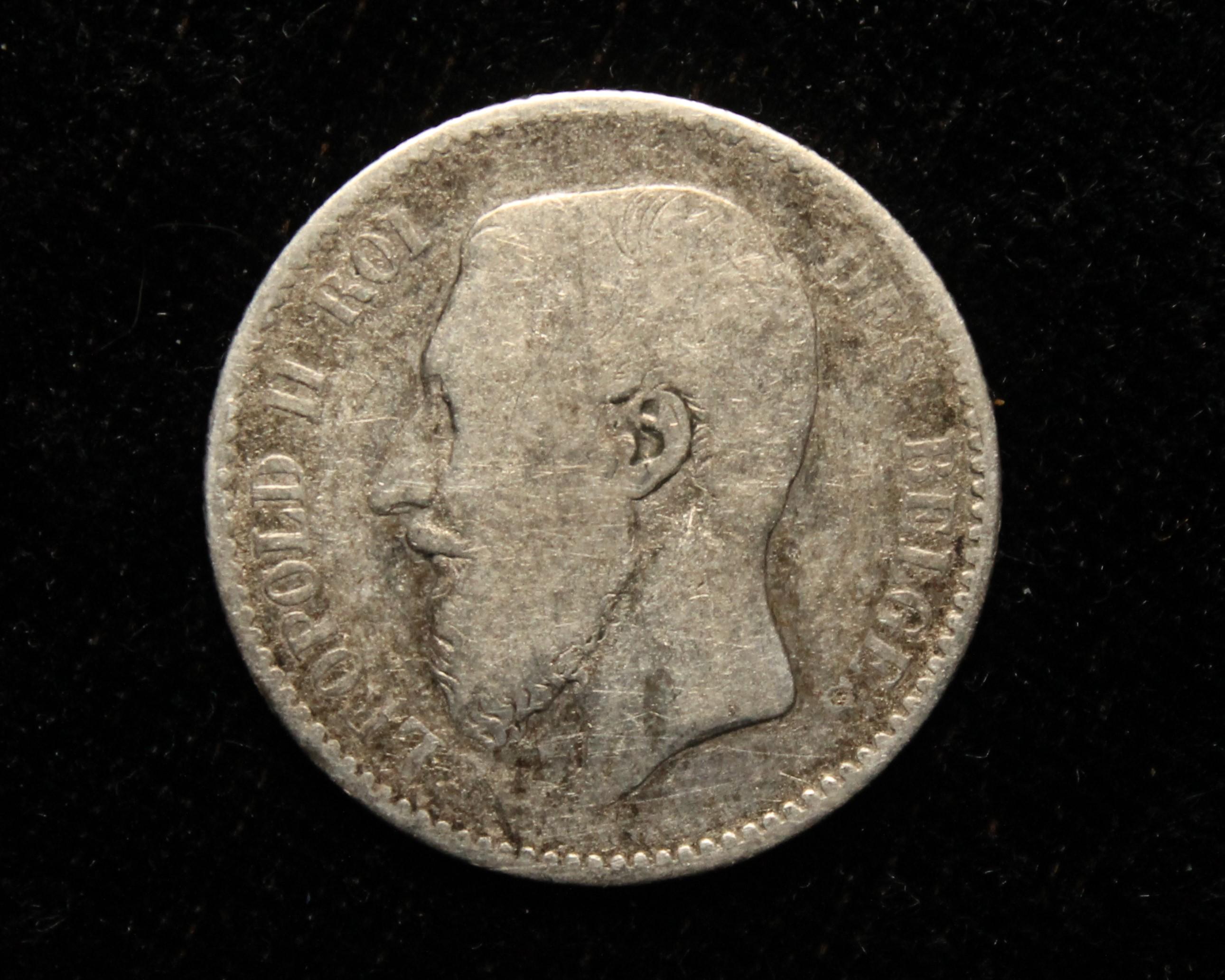 ベルギー 1886年 1フラン レオポルド2世 フランス語表記 0.835 銀貨 I