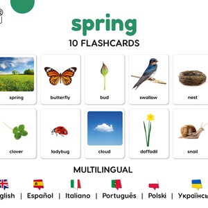 FRÜHLING Montessori 3-teilige Karten Mehrsprachig und mit realistischen Fotos • Pdf mit druckbaren Flash-Karten