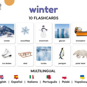 INVIERNO Montessori 3-Part Cards Multilingüe y con fotos realistas • Pdf con Flash Cards imprimibles