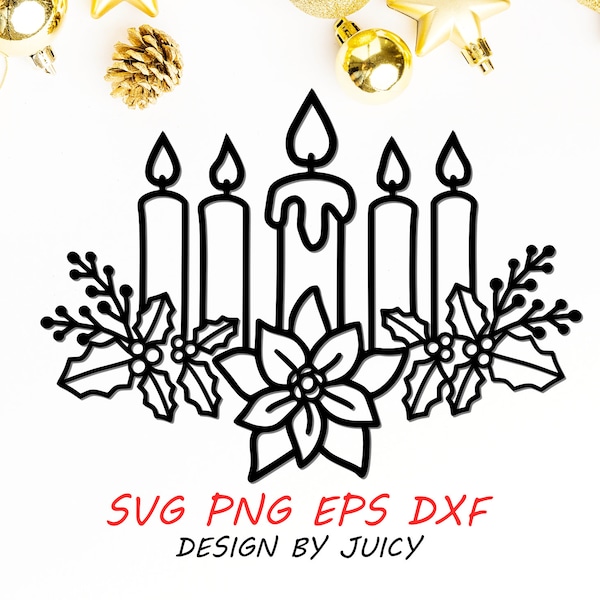 Weihnachten Adventskerze svg Bundle, Weihnachten Kerze Stick svg png eps dxf, Adventskranz ClipArt, Datei für Cricut Silhouette Scherenschnitt schneiden