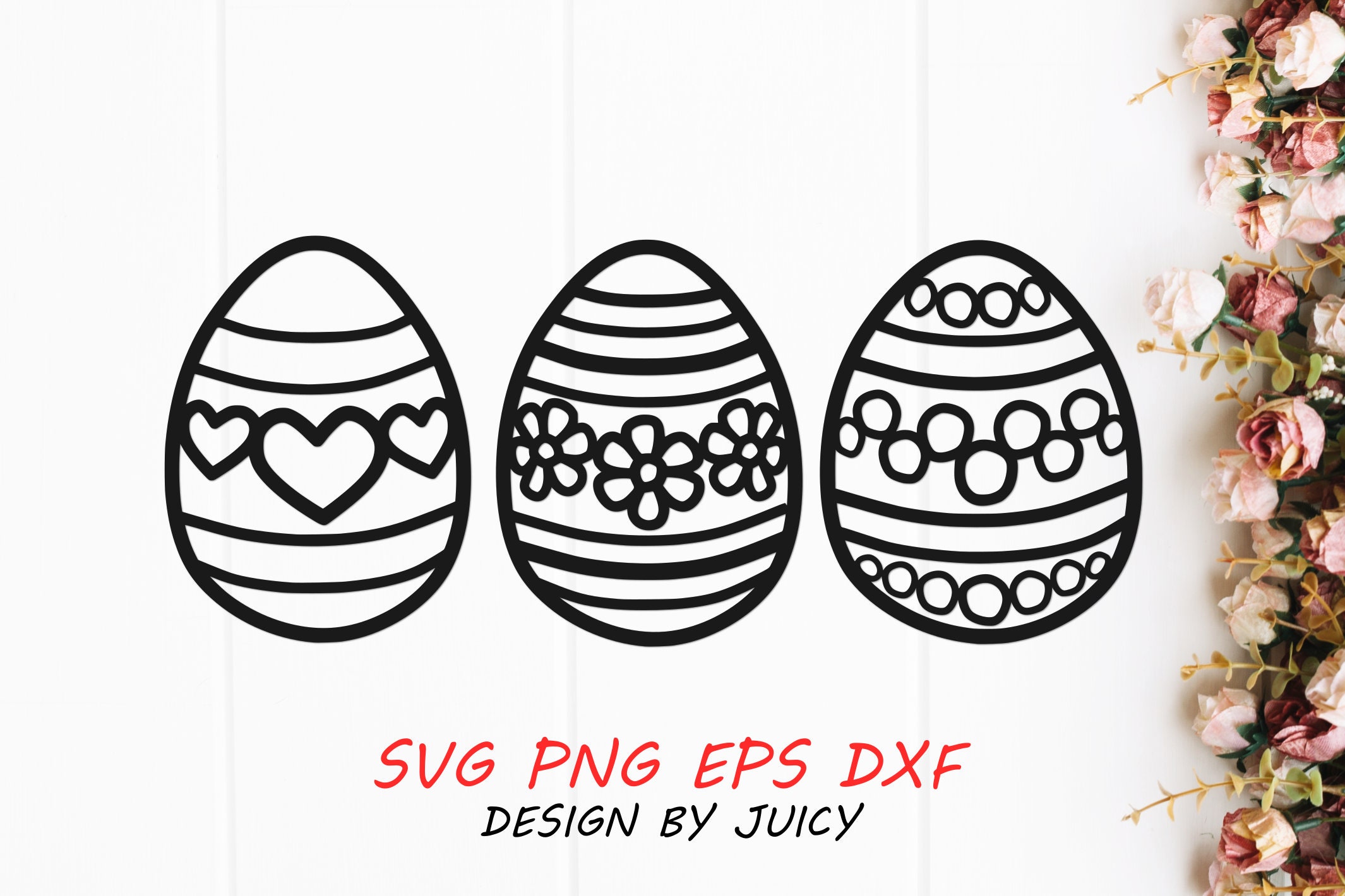 Easter Eggs Svg Bundle, Svg Png Eps Dxf, Patterned Eggs Svg, Happy ...