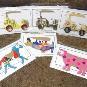 Handmade cards from recycled waste, golf, plane, cow, horse