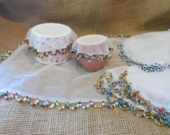 Beaded flowery food covers from South Africa - 4 sizes