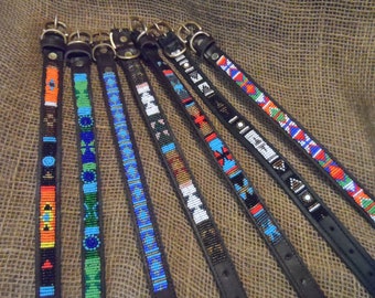 Leather beaded dog collars, 12 -15/16"  Kenyan