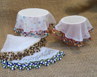Beaded flowery food covers from South Africa - 4 sizes