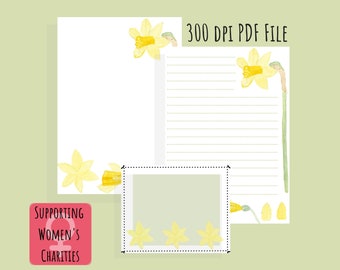 Watercolour Daffodil Letter Writing Set, Floral Printable Letter Paper, Printable Stationary Paper, Digital Letter Paper, Instant Download
