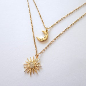 Double necklace sun and moon, gold, can be worn together or individually