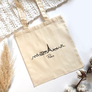 Jutebeutel Paris, Stofftasche, Jutetasche, Baumwolltasche minimalistisch, Paris Skyline