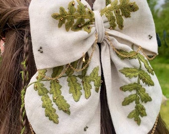 Embroidered bow - Enchanted ferns