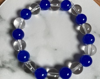 Genuine Dark Blue Jade Stretch Bracelet | Gemstone Jewelry for Women| Beaded Bracelets | Clear Quartz Bracelet