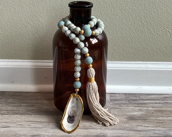 Blessing Beads, Farmhouse Beads, Oyster Shell Blessing Beads, Welcome Beads, Gratitude Beads, Home Jewelry, Robin Egg Blue Garland Beads