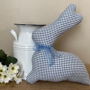 Fabric Bunny, 10&quot; Handmade Fabric Bunny, Stuffed Bunny, Easter Home Decor, Farmhouse Easter Bunny, Mantle Bunny, Plaid Bunny, Bunny Bowl Fil