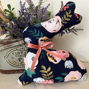 10&quot; Fabric Bunny, Handmade Floral Fabric Bunny, Stuffed Bunny, Easter Home Decor, Farmhouse Easter Bunny, Mantle Bunny, Bunny Bowl Filler