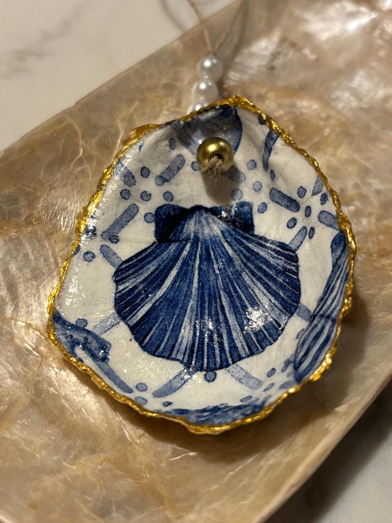 Handcrafted Oyster Shell Ornament - Nautical Decoration - Wine Ornament ...