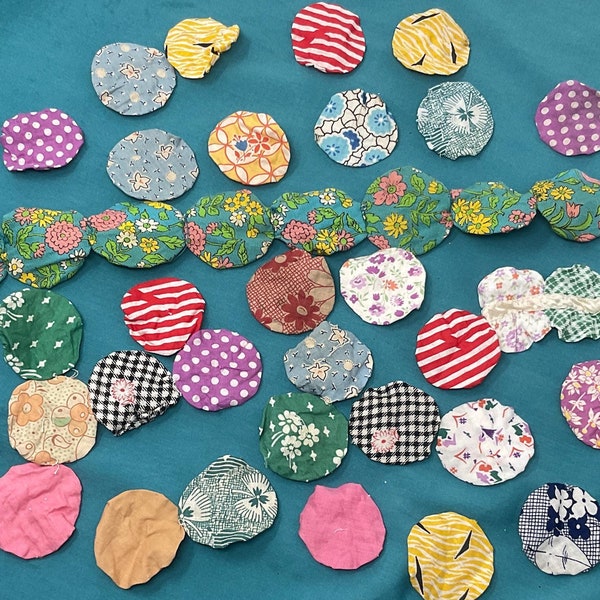 60 Yo-yo Qulit Squares 1930’s Feed Sack Fabrics