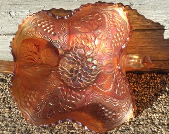 Vintage Carnival Glass Bowl Marigold Bent Flutted Edge