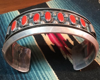 Navajo Coral Bracelet Vintage Sterling Cuff Jackie Singer