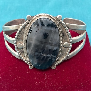 Picture Agate Bracelet Vintage Navajo Sterling Silver