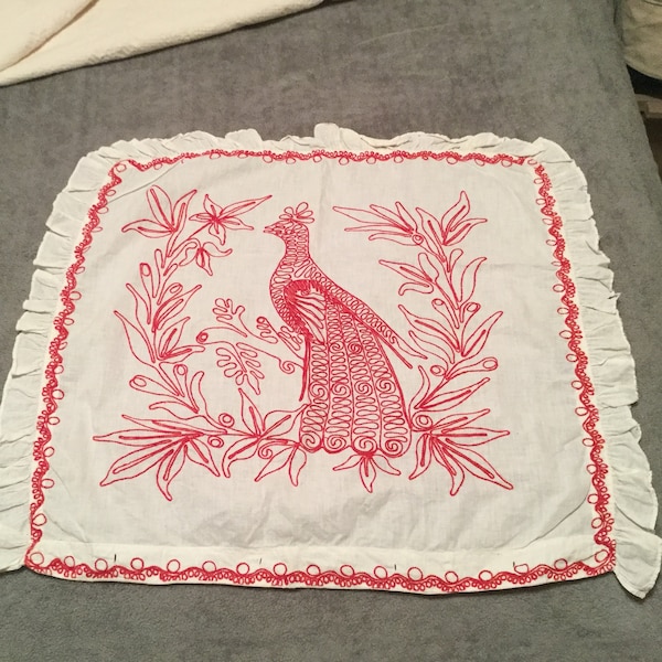 Vintage Turkey Red Hand Embroidered Pillow Sham