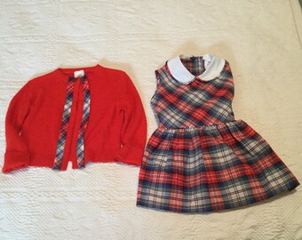 Vintage Girls Dress & Sweater Set Size 4 Mid Century