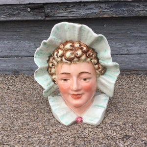 Tobacco Humidor Jar Vintage Bavarian Lady with Bonnet Majolica
