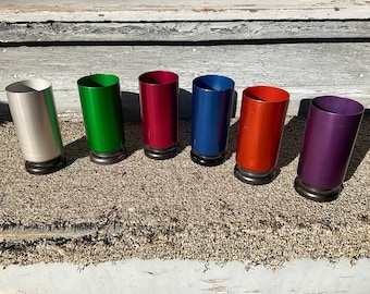 Vintage Footed Aluminum Tumblers Unusual Colorful Mid Century