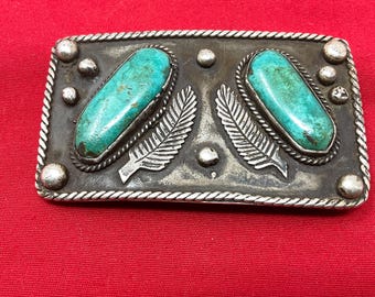 Vintage Turquoise Belt Buckle Navajo Great Stones
