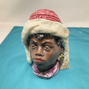 Tobacco Humidor Jar Vintage Dark Skinned Mid Eastern Lady Majolica