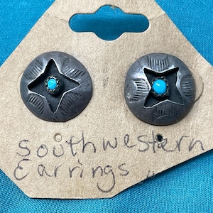 Vintage Navajo Turquoise Silver Shadowbox Earrings