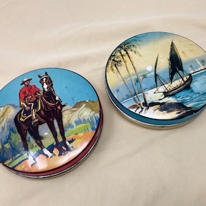 Vintage English Toffee Tins Canadian Mounty Waterfront Scenes Thornes