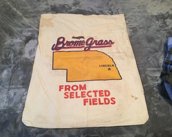 Seed Grain Sack Vintage Brome Grass Nebraska Map Clean