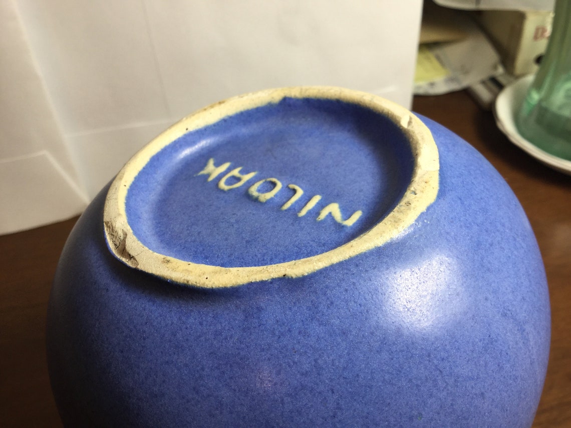 Niloak Pottery Pitcher Matte Blue Delph Glaze Etsy