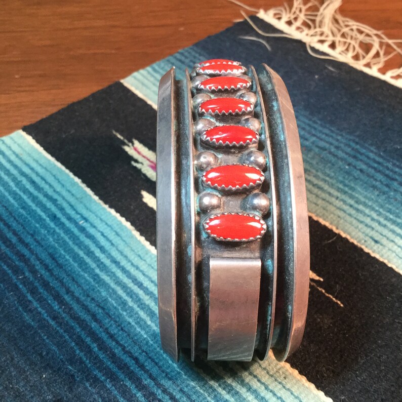 Navajo Coral Bracelet Vintage Sterling Cuff Jackie Singer - Etsy