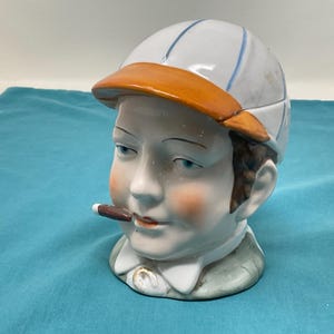 Tobacco Humidor Tobacco Jar Vintage Figural Man with Cap and Cigar
