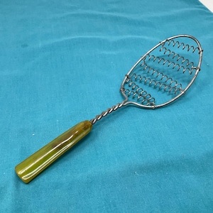 Bakelite Handled Kitchen Utensil Vintage Whisk Beater Green Bakelite