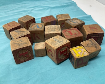 Group of 15 Early Vintage Toy Wood Blocks